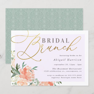 Peach Floral Gold Script Lavender Bridal Brunch Einladung