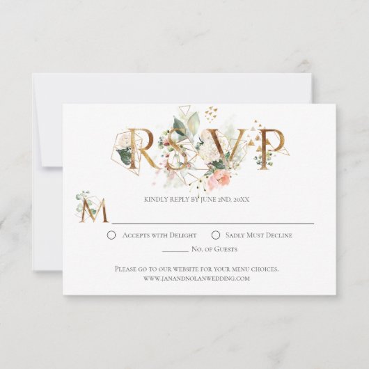 Peach Floral Gold Terrarium Stylisierte UAWG RSVP Karte (Vorderseite)