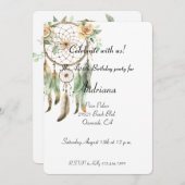 Peach floral Green Dream Catcher Geburtstag Einladung (Vorne/Hinten)