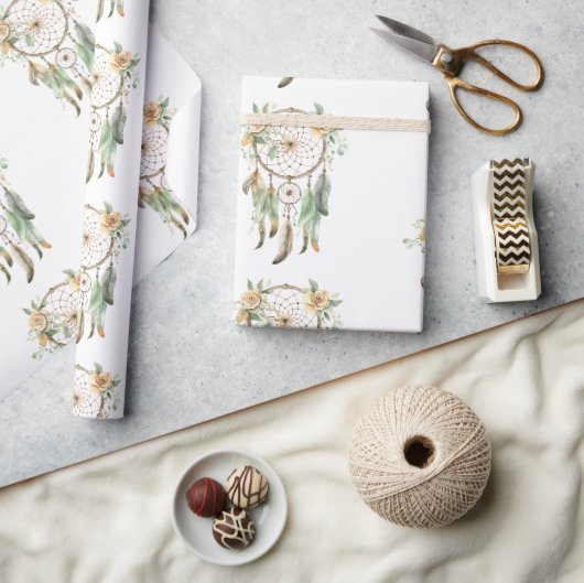 Peach floral Green Dream Catcher Geburtstag Geschenkpapier (Kunsthandwerk)