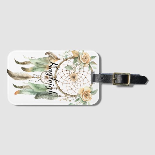 Peach floral Green Dream Catcher Gepäckanhänger (Vorderseite (Horizontal))