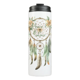 Peach floral Green Dream Catcher Peace Thermosbecher