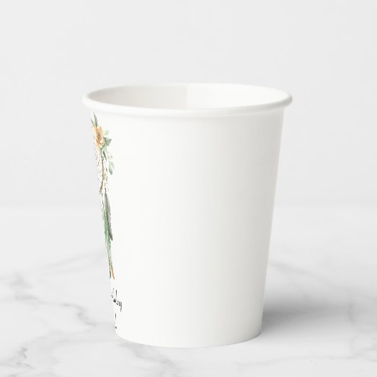 Peach floral Green Feathers Dream Catcher Geburtst Pappbecher (Links)