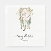 Peach floral Green Feathers Dream Catcher Geburtst Serviette (Vorderseite)