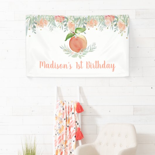 Peach Floral Greenery Birthday Banner (Insitu)