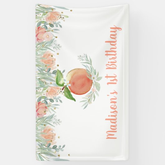 Peach Floral Greenery Birthday Banner (Vertikal)