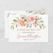 Peach floral & Greenery, Brautparty Rezept Begleitkarte (Vorne/Hinten)