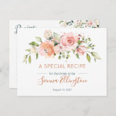 Peach floral & Greenery, Brautparty Rezept Postkarte (Vorne/Hinten)