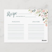 Peach floral & Greenery, Brautparty Rezept Postkarte (Rückseite)