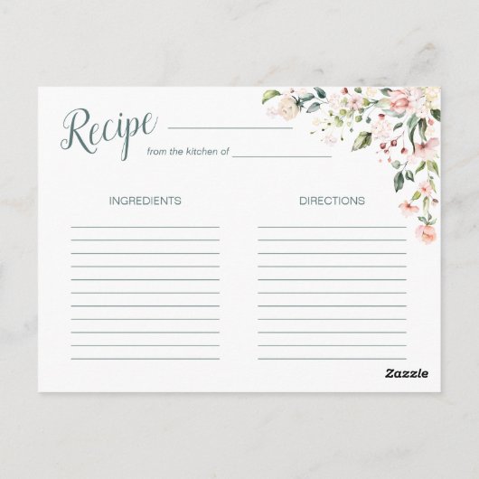 Peach floral & Greenery, Brautparty Rezept Postkarte (Rückseite)