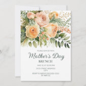Peach floral Greenery Muttertag Brunch Einladung (Vorderseite)