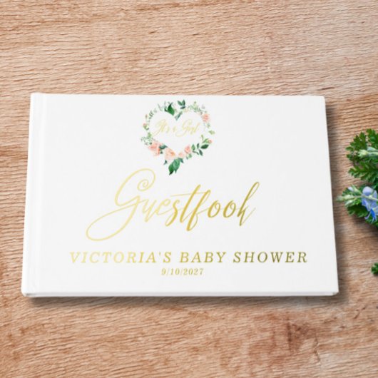 Peach Floral heart Babydusche Gästebuch