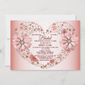 Peach Floral Heart Modern Bridal Shower Party Einladung (Vorderseite)