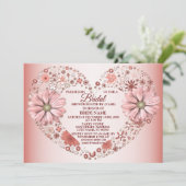Peach Floral Heart Modern Bridal Shower Party Einladung (Stehend Vorderseite)