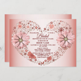 Peach Floral Heart Modern Bridal Shower Party Einladung
