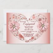 Peach Floral Heart Modern Engagement Party Einladung (Vorderseite)