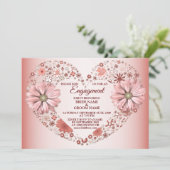 Peach Floral Heart Modern Engagement Party Einladung (Stehend Vorderseite)
