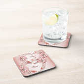 Peach Floral Heart Modern Party Getränkeuntersetzer (Rechte Seite)