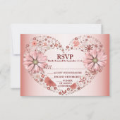Peach Floral Heart Modern Party RSVP Karte (Vorderseite)