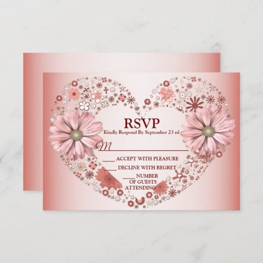 Peach Floral Heart Modern Party RSVP Karte (Vorne/Hinten)