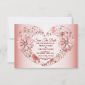 Peach Floral Heart Modern Save The Date (Vorderseite)