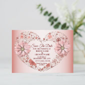 Peach Floral Heart Modern Save The Date (Stehend Vorderseite)