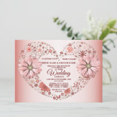 Peach Floral Heart Modern Wedding Einladung (Stehend Vorderseite)