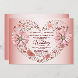 Peach Floral Heart Modern Wedding Einladung
