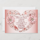 Peach Floral Heart Modern Wedding Rehearsal Dinner Einladung (Vorderseite)
