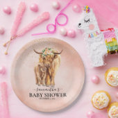 Peach Floral Highland Kuh Calf Baby Dusche Pappteller (Party)
