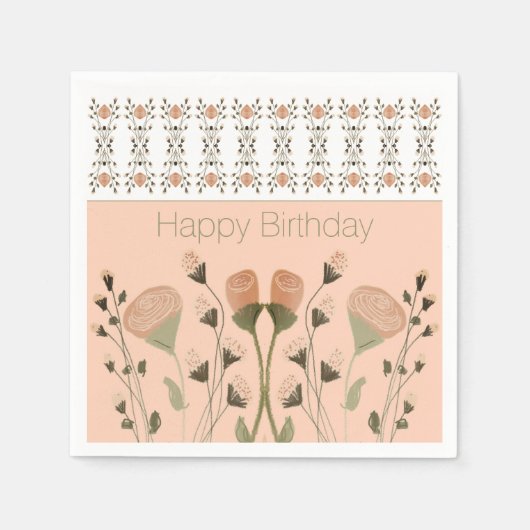 Peach Floral Künstlerisch Serviette (Vorderseite)