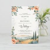 Peach Floral Landschaftlich Vista Hochzeit Einladung (Stehend Vorderseite)