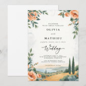 Peach Floral Landschaftlich Vista Hochzeit Einladung (Vorne/Hinten)