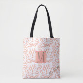 Peach Floral Leaf Natural Trendy Monogram Tasche (Vorderseite)