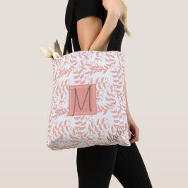 Peach Floral Leaf Natural Trendy Monogram Tasche
