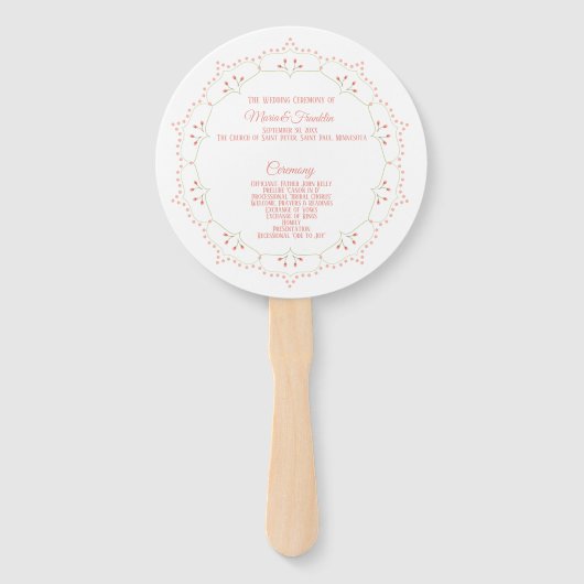 Peach Floral Mandala Circle Wedding Program Fan Fächer (Vorderseite)
