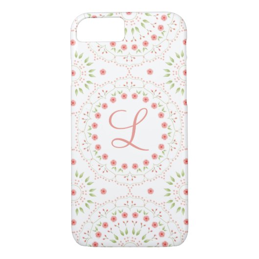 Peach Floral Mandala Initial Phone Case (Rückseite)