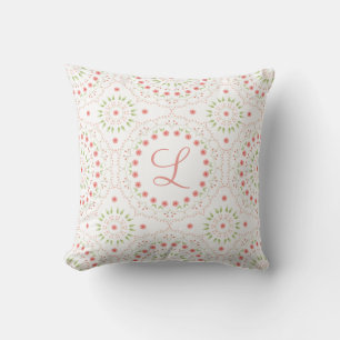 Peach floral Mandala Initial Throw Kissen