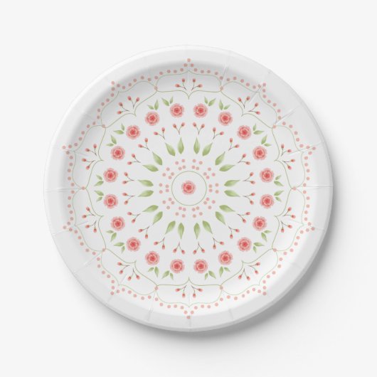 Peach Floral Mandala Papierplatte Pappteller (Vorderseite)