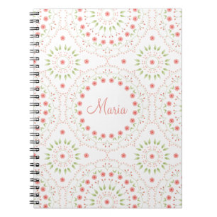 Peach Floral Mandala Personalisiert Spiral Noteboo Notizblock