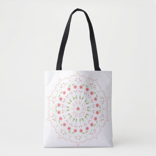 Peach Floral Mandala Tote Bag Tasche (Vorderseite)