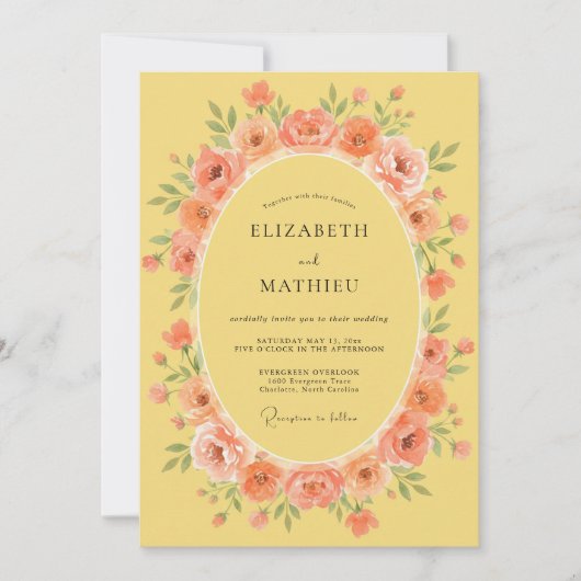 Peach Floral Meadow Wedding Einladung (Vorderseite)