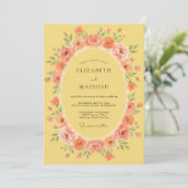 Peach Floral Meadow Wedding Einladung (Stehend Vorderseite)