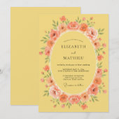 Peach Floral Meadow Wedding Einladung (Vorne/Hinten)