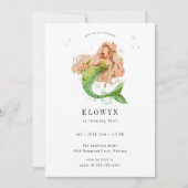 Peach Floral Mermaid Birthday Party Einladung (Vorderseite)