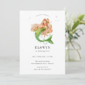 Peach Floral Mermaid Birthday Party Einladung (Stehend Vorderseite)