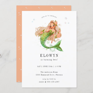 Peach Floral Mermaid Birthday Party Einladung