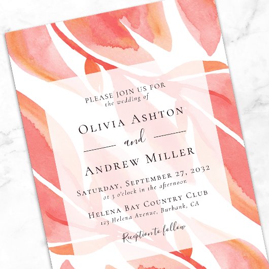 Peach Floral Modern Wedding Einladung