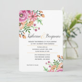 Peach floral Modern Wedding Einladung (Stehend Vorderseite)