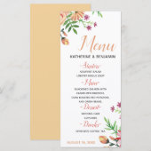 Peach floral Modern Wedding Menu Menükarte (Vorne/Hinten)